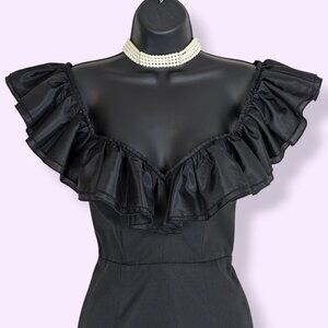 Elle Zeitoune Ruffled Neckline Side Split Dress